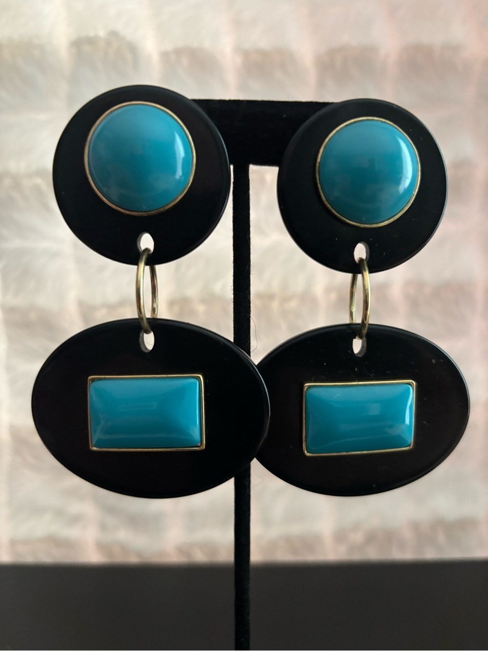Turquoise and Black Drop Earrings - Bold Statement Jewelry